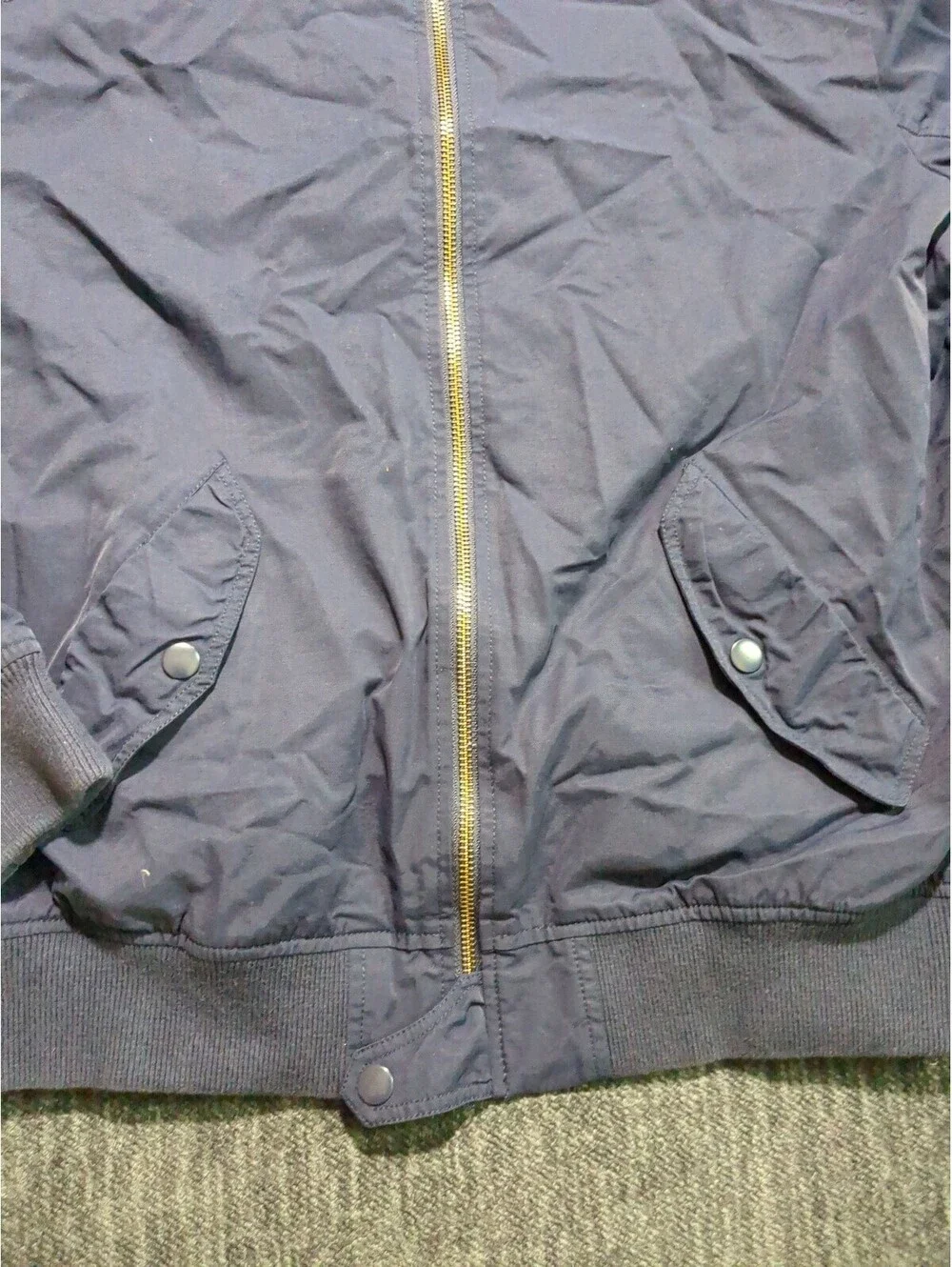 J.Crew Authentic Outerwear Men's Bomber Jacket Navy Blue Gold Zip Flight Size M